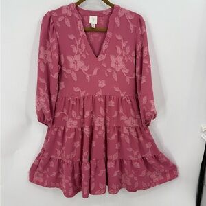 Joie Mauve Floral Burnout Tiered Mini Dress S
